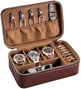 Lolalet 3-Slot Travel Watch Case, Watches and Jewelry Box for Men -Brown | PU leather, Multi-func...