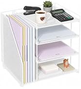 Becomrock White Desk Organizer and Accessories, 4-Tier Paper Organizer for Desk, Office Accessori...