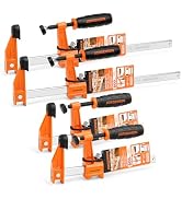 JORGENSEN 4-pack Steel Bar Clamps Set, 6-inch (2) & 12-inch (2) Medium Duty F-Clamp, 600 Lbs Load...