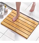 Domax Bamboo Bath Mat for Bathroom - Shower Mat Non Slip Waterproof Wooden Shower Floor Mat for D...
