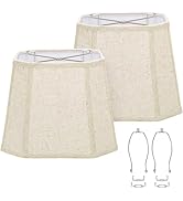 Rectangle Lamp Shades Set of 2, 10.5" x 10"x 13" Medium Cut Corner Beige Lampshades Natural Linen...