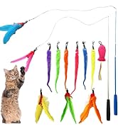 QUVOVID Cat Toys Feather Toys, 2 Pcs Retractable Wands, 12 Pcs Replacement Colorful Feather Toys ...