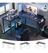 Pamray 47 Inch Reversible L Shaped Gaming Desk Corner Computer Desk with Storage Bag Home Office ...