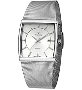 Men Watch Classic Analog Quartz Date Stainless Steel Milanese Mesh Band Ultra-Thin Rectangle Dial...