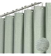 BTTN Shower Curtain Set with 12 Plastic Hooks, Linen Textured Heavy Duty Thick Fabric , Rust Resi...