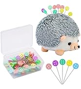 Fteven 100 Pieces Flat Head Straight Pins Hedgehog Pincushion Kit, Big Pincushion with Clear Stor...