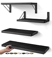 BAYKA Wall Mounted Floating Shelves, Wood Floating Wall Shelf for Books & Decor, Small Space-Savi...