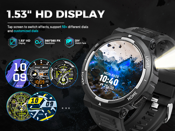 Military Smart Watch for Men Flashlight Tactical Smartwatch Fitness Watch 3ATM Waterproof