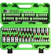 SWANLAKE 32 Piece Hex Bit Socket Set,SAE and Metric, 1/4'', 3/8', 1/2'' Drive Socket Set, S2 & Cr...