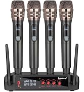 Professional Wireless Microphone System, 4 Channels, Handheld Karaoke Set for Home, Party, Church...