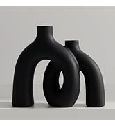 Matte Black Vase Set - Hug Hollow Donut Aesthetic Ceramic Vases Home Decor, Modern Nordic Minimal...