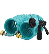 AUTOMAN EVA Recoil Garden Hose 25ft - Includes 7 Pattern Spray Nozzle,Curly Water Hose 25 Foot,Wa...