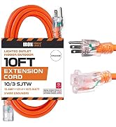 Iron Forge Cable Lighted Outdoor Extension Cord 10 Ft - 10 Gauge Heavy Duty Extension Cord, 15 AM...