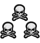 U-Sky Sew or Iron on Patches, 3pcs Cross Bone Skull Head Iron Patches for Jacket, White Embroider...