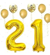 21st Birthday Balloons Gold, 21st Birthday Decorations for Him with Large Number 21 Foil Balloon ...