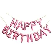 GOER Light Pink Happy Birthday Balloons,16 Inch Foil Letter Balloons Banner for Birthday Party De...
