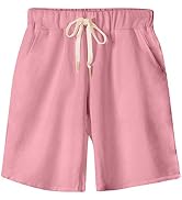FABEILAI Women's Knee-Length Bermuda Casual Shorts with Elastic Waist Drawstring