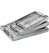 VERGOODR Country Rustic Torched Wood Nesting Breakfast Serving Trays with Handles, Set of 3 (Whit...