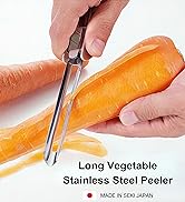 Seki Japan Long Vegetable Peeler, stainless steel peeler with plastic safety cover