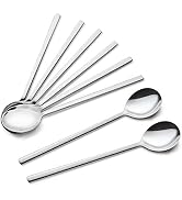 IQCWOOD Spoons, 8 Pieces Stainless Steel Korean Spoons,8.5 Inch Soup Spoons, Korean Spoon with Lo...