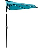 Helios&Hestia 9 ft Small Half Round Solar Powered Wall Outdoor Market Patio Umbrella with LED Lig...