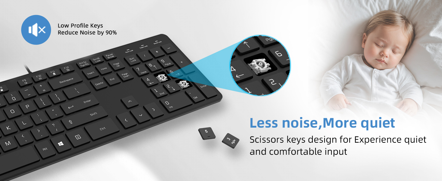 Low-Profile Flat Keyboard with US Layout,Ultra-Slim Quiet Computer Keyboard for PC Windowsv