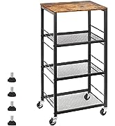 Kitchen Baker's Rack Microwave Cart 4-Tier Island Serving Bar Cart on Wheel Industrial Wood End S...