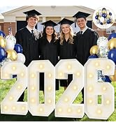 2026 Graduation Decorations with 30pcs Navy Blue Gold Balloons, 2.3FT Pre-cut Light Up 2026 Marqu...