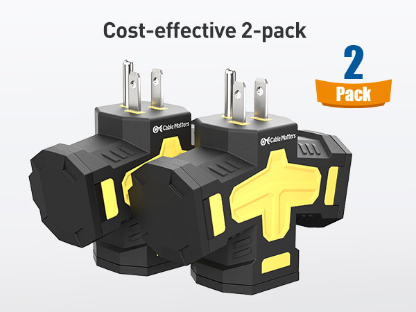 2-Pack 3 Way Outdoor Plug Splitter 15A 1875W