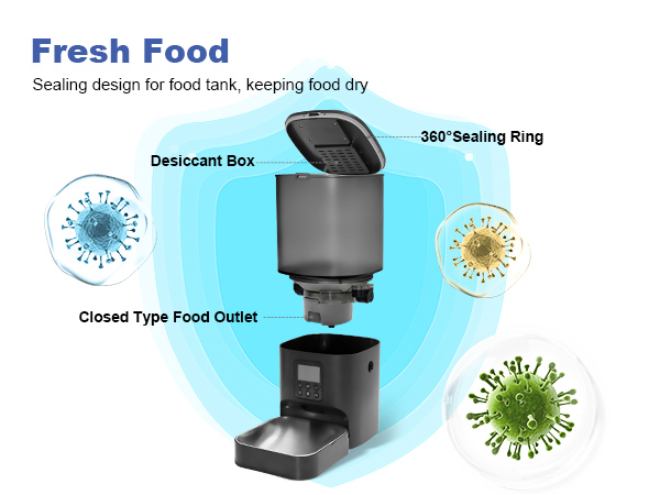 automatic cat feeder with two layer sealing design to keep food fresh