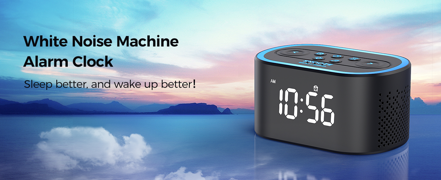 Alarm Clock, Sound Machine. Bedside Sleep Guide, White Noise, Dimmable Clock, Wake Up Energized