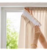 Pre-Pleated Fixed Fold Privacy Sheer Curtains, Hook & Loop No Drill Self-Adhesive Light Filter Se...