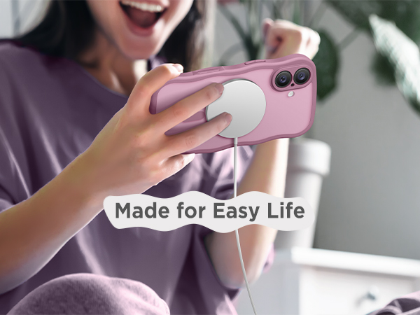 iPhone 17 Case for Women Girls, Cute Wave Frame Curly Shape with Raised Camera Protection