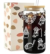 Mikopei Cat Gifts for Women Girls - Funny Glass Cups with Lids and Straws, Cute Cool Cat Lover Gi...