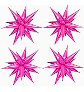 50 Pcs Hot Pink Foil Cone Star Balloons Big 26 inch Pink Explosion Star Mylar Balloons 12 Point 3...