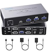 KVM Switch 2 Monitors 2 Computers, USB C KVM Switch 4K@60Hz, Dual Monitor KVM Switcher for 2 PC S...