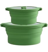 Collapsible Silicone Microwave Cookware Cooker Steamer for Cooking with Lids, 0.8L and 1.4L Glass...