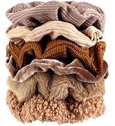 TUCEWP Scrunchies for Women's Hair 6Pcs Large Brown Knit Fuzzy Scrunchies for Long Thick Curly Ha...