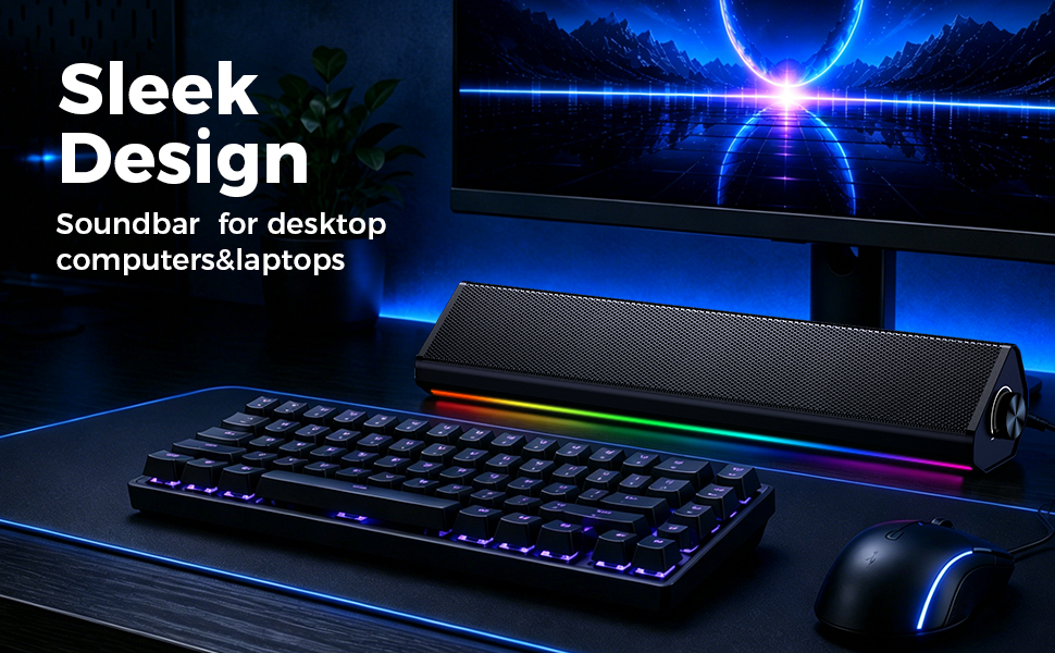 Sleek Design soundbar for desktop computer and laptop