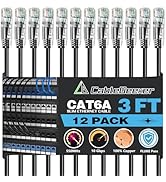 CableGeeker Patch Cables Cat6a 3ft (12 Pack) Slim, Cat6 Ethernet Patch Cable 10G Support, Snagles...