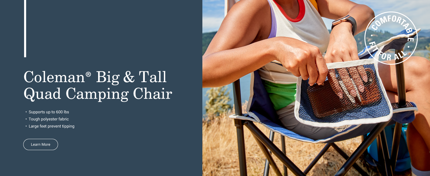 coleman big and tall quad camping chair heavy large wide big 600 pounds lbs tough fabric lasts tip