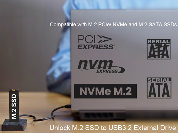 This M.2 to USB adapter is compatible with both SATA (NGFF) and NVMe (PCIe) M.2 SSDs