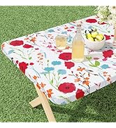 misaya Rectangle Vinyl Tablecloth, Fitted Table Cover, 100% Waterproof, Elastic Edge, Flannel Bac...
