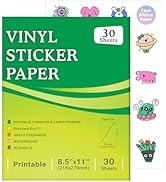 Premium Printable Vinyl Sticker Paper, Glossy White, 30 Sheets, 8.5x11 Inch, Waterproof, for Inkj...