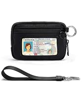 YDF Black wallet keychain with ID window and wristlet strap; chic wristlet wallet for women