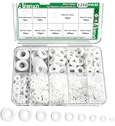 Aienxn 1200PCS White Nylon Washers Assortment Kit, Nylon Flat Washers for Bolts, 9 Metric Sizes R...