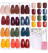 Beetles Press On Nails Kit - Festival Glow | 360Pcs 12 Colors Short Square Press On Nails | 15 Si...