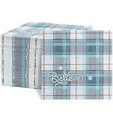FLOWERCAT 100-Count 2-Ply Christmas Napkins & Blue Plaid Checkered Napkins - Christmas Paper Napk...
