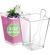 SHOPDAY 5 Oz-Plastic-Dessert-Cups: 200 Pack Square-Clear-Cups-with-Spoons, Parfait-Cups Appetizer...
