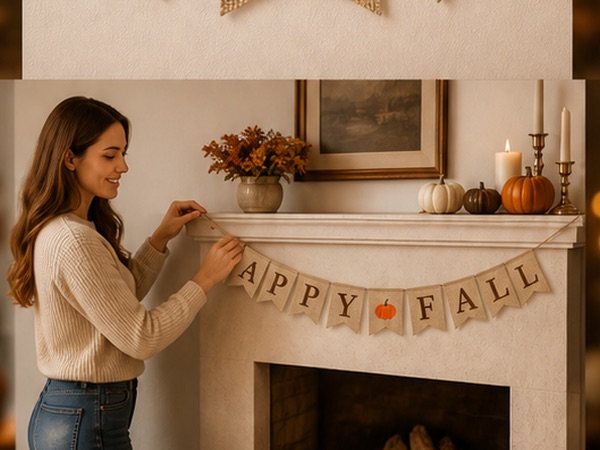 Happy Fall Pumpkin Burlap Banner